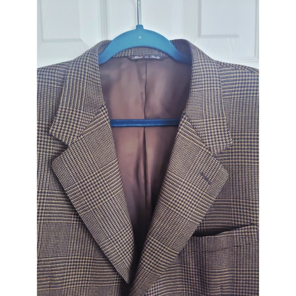 Canali Milano Blazer Houndstooth Wool Made in Italy Sport‎ Coat Sz 54R Choc Brwn